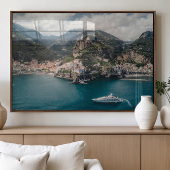 20321590-MGV-FP-60X30-3P_Walnut-Amalfi Coast Wall Art Canvas Print, Framed Italy Travel Art Picture Print, Mediterranean Landscape Perfect Mediterranean Coastal