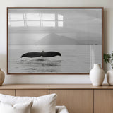 30524220-MGV-FP-36X24-3P_Walnut-Whale Tail Wall Art Canvas Print, Framed Black White Ocean Art Picture Print, Calm Marine Perfect Minimalist Coastal Decor Artwork