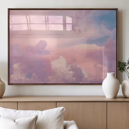 22874890-MGV-FP-36X24-3P_Walnut-Pastel Sky Wall Art Canvas Print, Framed Dreamy Cloudscape Art Picture Print, Sunset Glow Perfect Minimalist Serenity Decor