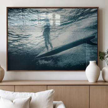 71192524-MGV-FP-36X24-3P_Walnut-Submerged Surf Wall Art Canvas Print, Framed Underwater Perspective Art Picture Print, Ocean Surf Perfect Coastal Adventure Decor