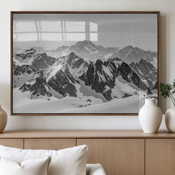 32399691-MGV-FP-36X24-3P_Walnut-Snowy Mountain Wall Art Canvas Print, Framed Mountain Peaks Art Picture Print, Alpine Mountains Perfect Minimalist Alpine Decor