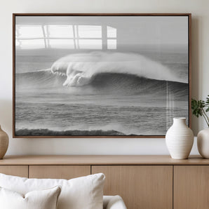 42544082-MGV-FP-60X30-3P_Walnut-Monochrome Seascape Wall Art Canvas Print, Framed Surf Wave Art Picture Print, Minimalist Ocean Perfect Moody Coastal Decor