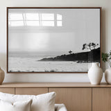 40875891-MGV-FP-36X24-3P_Walnut-SurferCliffs Wall Art Canvas Print, Framed Black White Beach Art Picture Print, Ocean Waves Perfect Minimalist Coastal Decor