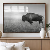 28435251-MGV-FP-60X30-3P_Walnut-Bison In Prairie Wall Art Canvas Print, Framed Rustic Wildlife Art Picture Print, Wild Buffalo Perfect Rustic Western Decor