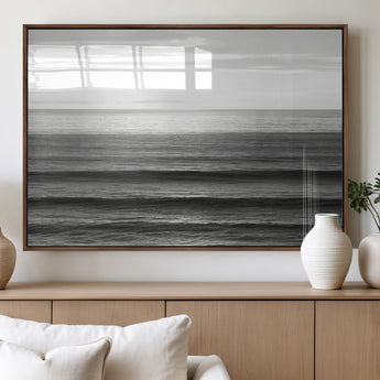 47305203-MGV-FP-36X24-3P_Walnut-Monochrome Ocean Wall Art Canvas Print, Framed Moody Ocean Art Picture Print, Calm Ocean Perfect Minimalist Coastal Decor Artwork