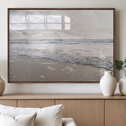 70596264-MGV-FP-60X30-3P_Walnut-Ocean Waves Wall Art Canvas Print, Framed Coastal Shoreline Art Picture Print, Sea Foam Perfect Coastal Minimalist Decor Artwork