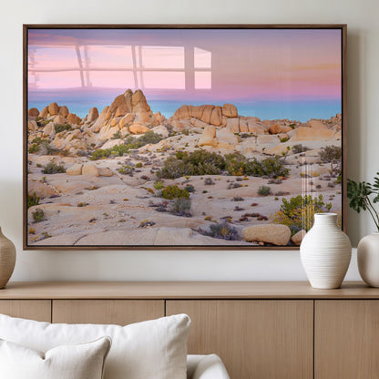 96167137-MGV-FP-60X30-3P_Walnut-Vibrant Sunset Sky Wall Art Canvas Print, Framed Joshua Tree Art Picture Print, Rugged Terrain Perfect Southwestern Boho Decor