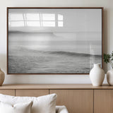 60635783-MGV-FP-60X30-3P_Walnut-Black White Seascape Wall Art Canvas Print, Framed Ocean Waves Art Picture Print, Misty Coastal Perfect Minimalist Coastal Decor