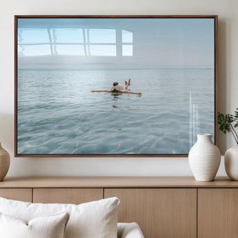 32624554-MGV-FP-60X30-3P_Walnut-Swimming Relaxation Wall Art Canvas Print, Framed Peaceful Water Art Picture Print, Clear Sea Perfect Minimalist Aquatic Decor