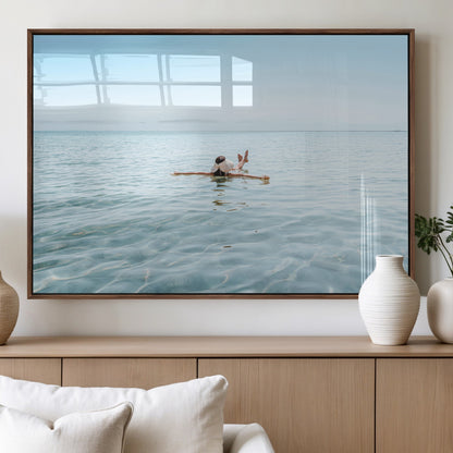 32624554-MGV-FP-60X30-3P_Walnut-Swimming Relaxation Wall Art Canvas Print, Framed Peaceful Water Art Picture Print, Clear Sea Perfect Minimalist Aquatic Decor