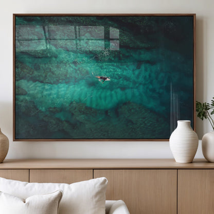 93287752-MGV-FP-60X30-3P_Walnut-Ocean Surf Wall Art Canvas Print, Framed Blue Waters Art Picture Print, Vibrant Seascape Perfect Coastal Adventure Decor Artwork