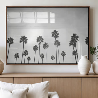 62298277-MGV-FP-60X30-3P_Walnut-Monochrome Palms Wall Art Canvas Print, Framed Minimalist Trees Art Picture Print, Silhouetted Palms Perfect Tropical Minimalist