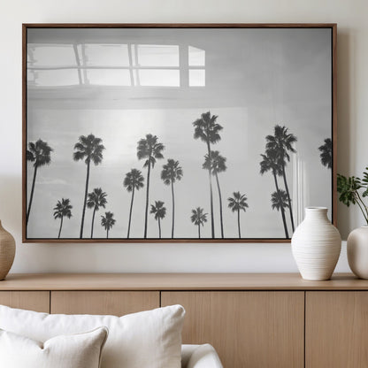 62298277-MGV-FP-60X30-3P_Walnut-Monochrome Palms Wall Art Canvas Print, Framed Minimalist Trees Art Picture Print, Silhouetted Palms Perfect Tropical Minimalist
