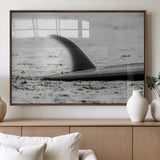 62314230-MGV-FP-36X24-3P_Walnut-Black White Surfboard Wall Art Canvas Print, Framed Minimalist Beach Art Picture Print, Surf Fin Perfect Minimalist Coastal Decor
