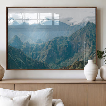79393816-MGV-FP-36X24-3P_Walnut-Misty Mountain Wall Art Canvas Print, Framed Cloudy Andean Art Picture Print, Rugged Mountain Perfect Rustic Nature Decor Artwork