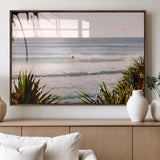 23287092-MGV-FP-60X30-3P_Walnut-Ocean Surfer Wall Art Canvas Print, Framed Coastal Surf Art Picture Print, Tropical Beach Perfect Tropical Coastal Decor Artwork