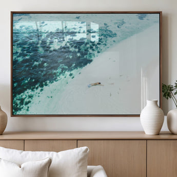 33764764-MGV-FP-60X30-3P_Walnut-Minimal Beach Wall Art Canvas Print, Framed Ocean Swimming Art Picture Print, Clear Ocean Perfect Minimal Coastal Decor Artwork