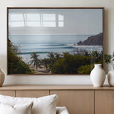 88336640-MGV-FP-60X30-3P_Walnut-Tropical Beach Scene Wall Art Canvas Print, Framed Coastal Photography Art Picture Print, Ocean Horizon Art Perfect Coastal Boho