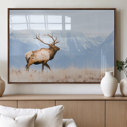 96024025-MGV-FP-60X30-3P_Walnut-Elk Photography Wall Art Canvas Print, Framed Mountain Wildlife Art Picture Print, Rustic Lodge Decor Perfect Rustic Lodge Decor