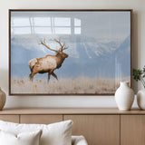 96024025-MGV-FP-36X24-3P_Walnut-Elk Photography Wall Art Canvas Print, Framed Mountain Wildlife Art Picture Print, Rustic Lodge Decor Perfect Rustic Lodge Decor