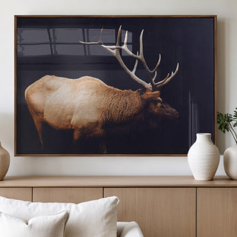 91871131-MGV-FP-60X30-3P_Walnut-Rustic Elk Art Wall Art Canvas Print, Framed Moody Wildlife Decor Art Picture Print, Western Animal Print Perfect Western Lodge