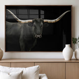 99448328-MGV-FP-36X24-3P_Walnut-Longhorn Cattle Wall Art Canvas Print, Framed Texas Ranch Art Picture Print, Western Cow Perfect Farmhouse Decor Artwork