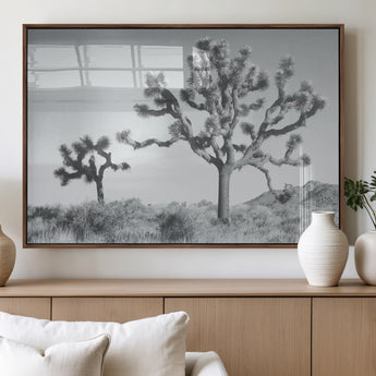 29996209-MGV-FP-36X24-3P_Walnut-Joshua Tree Art Wall Art Canvas Print, Framed Black White Landscape Art Picture Print, Desert Tree Decor Perfect Southwestern Boho