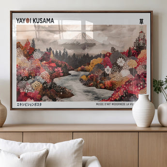 32352074-MGV-FP-36X24-3P_Walnut-Japanese Landscape Wall Art – Mount Fuji River Canvas Print, Modern Asian Inspired Nature Decor for Living Room, Bedroom, Office