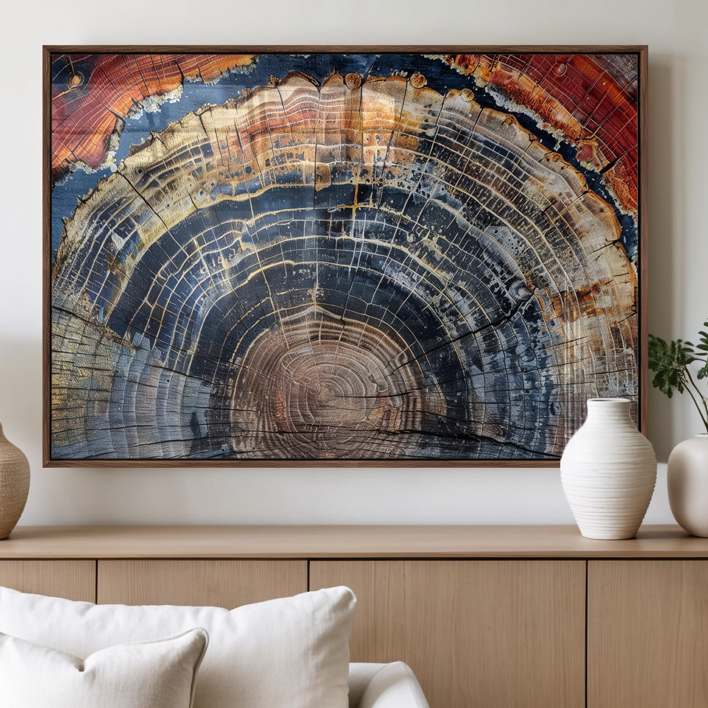 38987581-MGV-FP-36X24-3P_Walnut-Tree Ring Art Wall Art Canvas Print, Framed Rustic Wall Decor Art Picture Print, Nature Grain Print Perfect Modern Rustic Decor