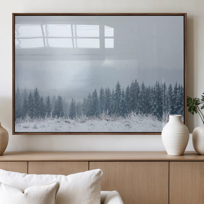 33033082-MGV-FP-60X30-3P_Walnut-Winter Forest Art Wall Art Canvas Print, Framed Snowy Landscape Art Picture Print, Misty Tree Scene Perfect Nordic Minimalist