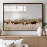 12454132-MGV-FP-36X24-3P_Walnut-Cow Herd Photography Wall Art Canvas Print, Framed Rustic Farmhouse Decor Art Picture Print, Western Ranch Style Perfect Rustic