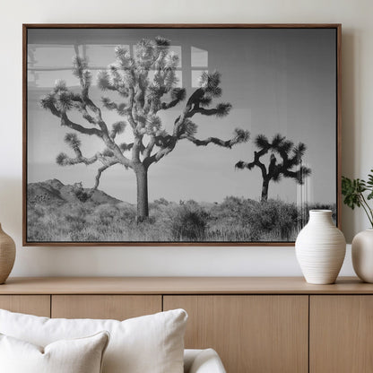 93692513-MGV-FP-60X30-3P_Walnut-Joshua Tree Wall Art Canvas Print, Framed Monochrome Desert Art Picture Print, Minimalist Nature Scene Perfect Southwestern