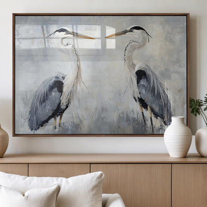 90806932-MGV-FP-36X24-3P_Walnut-Heron Wall Art Wall Art Canvas Print, Framed Bird Canvas Decor Art Picture Print, Nature Inspired Perfect Coastal Minimalist Decor