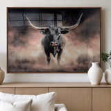 71457818-MGV-FP-36X24-3P_Walnut-Longhorn Wall Art Wall Art Canvas Print, Framed Western Bull Canvas Art Picture Print, Rustic Cow Decor Perfect Western Dramatic