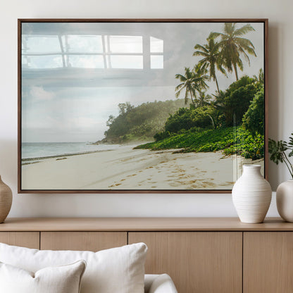 42984524-MGV-FP-36X24-3P_Walnut-Relaxing Beach Wall Art Canvas Print, Framed Ocean View Art Picture Print, Coastal Serenity Perfect Tropical Coastal Decor Artwork