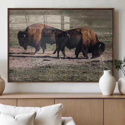 58141885-MGV-FP-36X24-3P_Walnut-Bison Photography Wall Art Canvas Print, Framed Western Wildlife Art Picture Print, Modern Ranch Perfect Western Rustic Decor