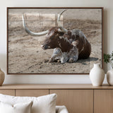 76549210-MGV-FP-36X24-3P_Walnut-Texas Longhorn Wall Art Canvas Print, Framed Country Living Art Picture Print, Farmhouse Aesthetic Perfect Western Rustic Decor