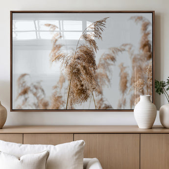 17019393-MGV-FP-36X24-3P_Walnut-Pampas Grass Wall Art Canvas Print, Framed Neutral Tones Art Picture Print, Minimalist Nature Perfect Boho Minimalist Decor