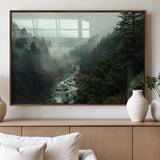 48497565-MGV-FP-36X24-3P_Walnut-Misty Forest Wall Art Canvas Print, Framed Foggy River Art Picture Print, Moody Landscape Perfect Moody Wilderness Decor Artwork