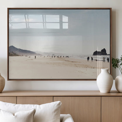 28307820-MGV-FP-36X24-3P_Walnut-Minimalist Beach Wall Art Canvas Print, Framed Coastal Serenity Art Picture Print, Soft Sand Perfect Modern Coastal Decor Artwork