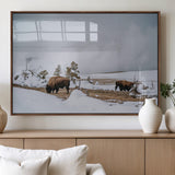 60308289-MGV-FP-36X24-3P_Walnut-Bison Wildlife Wall Art Canvas Print, Framed Snowy Prairie Art Picture Print, Western Landscape Perfect Rustic Winter Decor