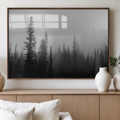 73138900-MGV-FP-36X24-3P_Walnut-Misty Pines Wall Art Canvas Print, Framed Woodland Photography Art Picture Print, Minimalist Decor Perfect Modern Rustic Decor