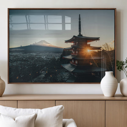87729656-MGV-FP-36X24-3P_Walnut-Mount Fuji Wall Art Canvas Print, Framed Japan Travel Art Picture Print, Chureito Pagoda Perfect Zen Minimalism Decor Artwork