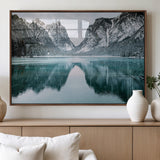 73098373-MGV-FP-36X24-3P_Walnut-Mountain Lake Wall Art Canvas Print, Framed Winter Wonderland Art Picture Print, Snowy Peaks Perfect Modern Nature Decor Artwork