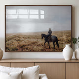 57597730-MGV-FP-36X24-3P_Walnut-Cowboy Wall Art Wall Art Canvas Print, Framed Western Canvas Art Picture Print, Rustic Ranch Scene Perfect Rustic Western Decor