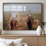 54943176-MGV-FP-36X24-3P_Walnut-Cowboy Wall Art Wall Art Canvas Print, Framed Western Canvas Art Picture Print, Rustic Ranch Scene Perfect Rustic Western Decor