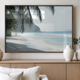 18311030-MGV-FP-36X24-3P_Walnut-Tropical Beach Wall Art Canvas Print, Framed Serene Ocean Art Picture Print, Palm Tree Shadows Perfect Tropical Coastal Decor
