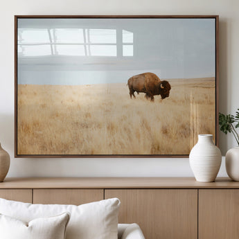 61392510-MGV-FP-36X24-3P_Walnut-Buffalo Wall Art Wall Art Canvas Print, Framed Western Wildlife Decor Art Picture Print, Rustic Farmhouse Art Perfect Rustic