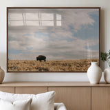 22754563-MGV-FP-36X24-3P_Walnut-Earthy Tones Wall Art Canvas Print, Framed Rustic Nature Art Picture Print, Solitary Buffalo Perfect Western Minimalist Decor