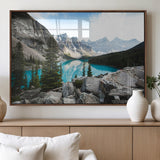 98014896-MGV-FP-36X24-3P_Walnut-Canadian Rockies Wall Art Canvas Print, Framed Mountain Landscape Art Picture Print, Turquoise Water Perfect Scandinavian